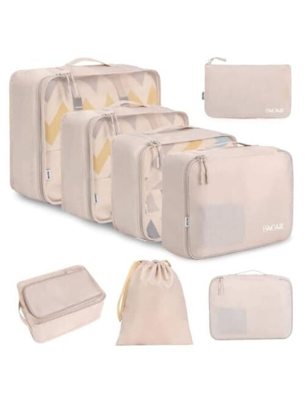 8 Set Packing Cubes Luggage Organizers for Travel Accessories - Cream